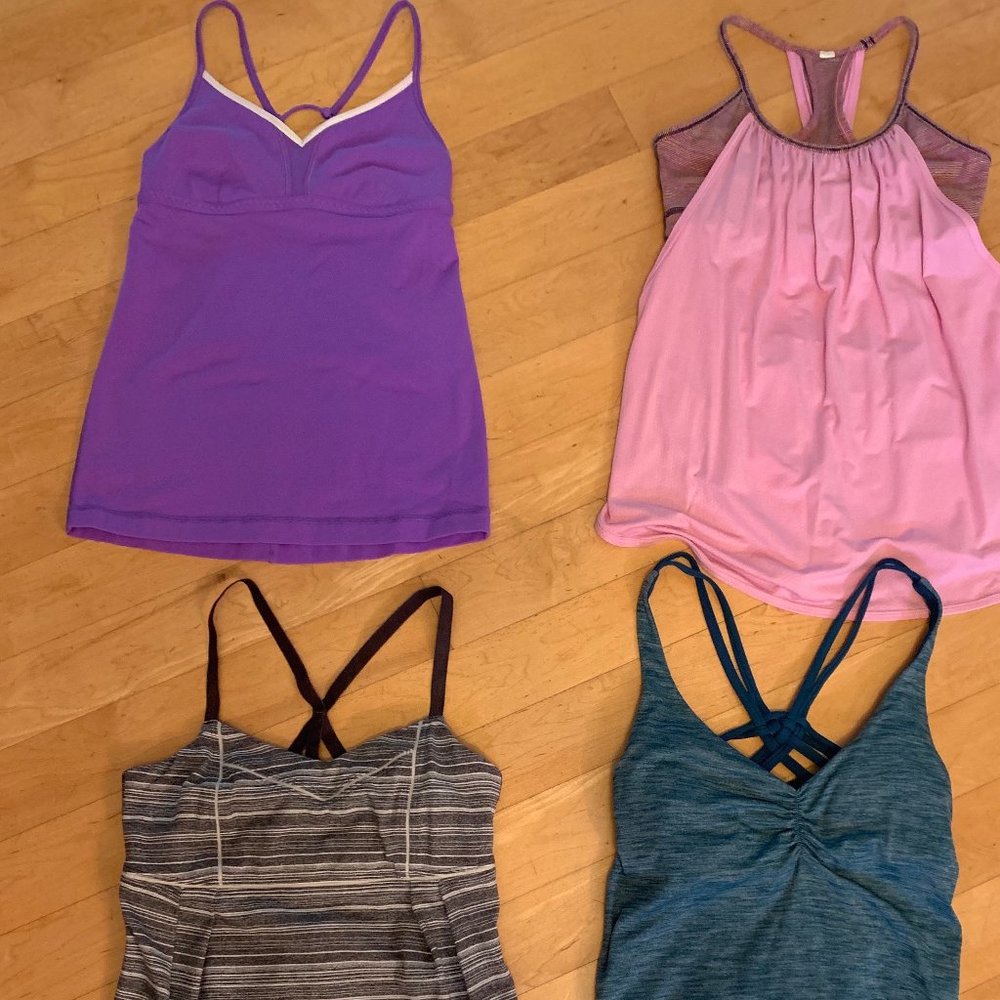 4 Lululemon tanks teal, gray, pink, purple sz 4